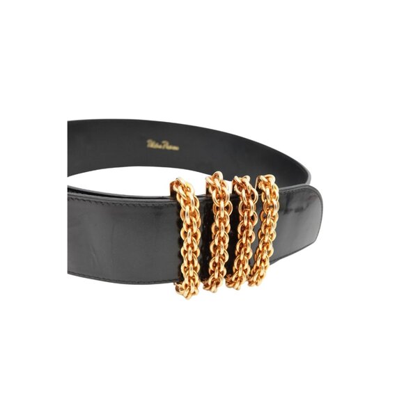 Vintage Paloma Picasso Black Patent Leather Belt with Chunky Gold Hardware main image 5